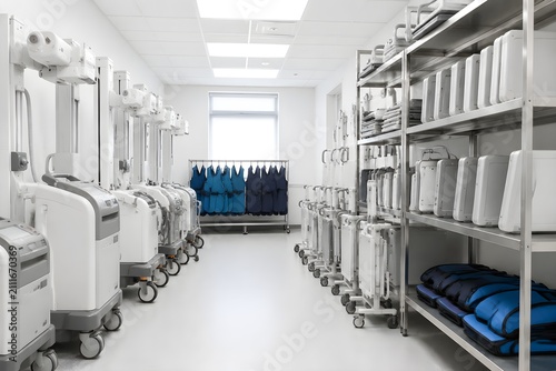 Imaging Equipment Storage Room With Mobile Scanners and Detector Stands Supports Efficient Clinical Operations Daily