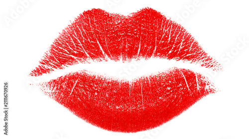Red lip print kiss mark with glossy lipstick texture on transparent background PNG