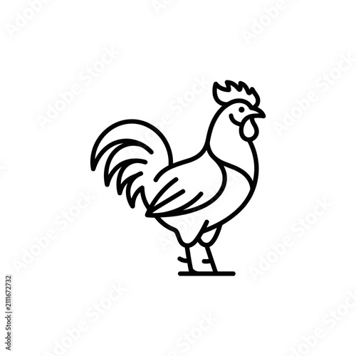 Minimalist Line Art Rooster Vector Icon Featuring An Elegant Standing Poultry Design For Agricultural Branding And Farm Graphic Projects