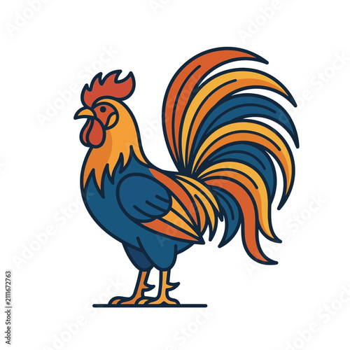 Stylized Rooster Vector Illustration Featuring Elegant Geometric Outline and Minimalist Design
