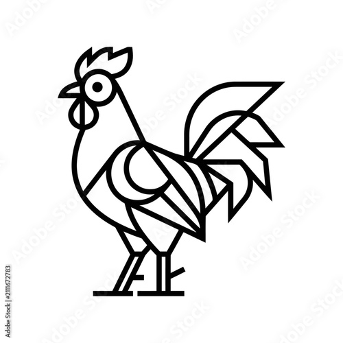 Minimalist Geometric Rooster Icon Design Featuring Clean Monoline Vector Lines for Modern Branding and Artistic Farm Identity