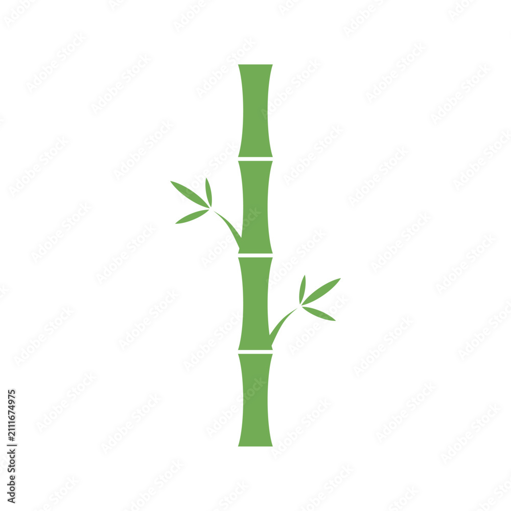 Obraz premium Green bamboo stalks and leaves vector illustration. Green bamboo stalks and leaves in flat design style. Green bamboo stalks plant illustration