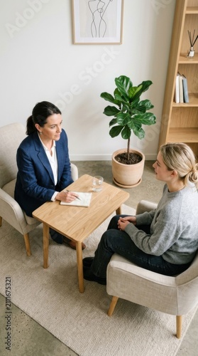 Therapist Consulting With Patient In Modern Office