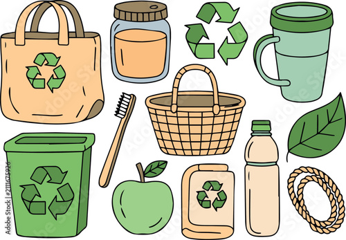 Eco Friendly Shopping Bag and Packaging Icon Collection