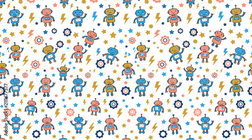 Cute colorful robot pattern with various designs on a for children