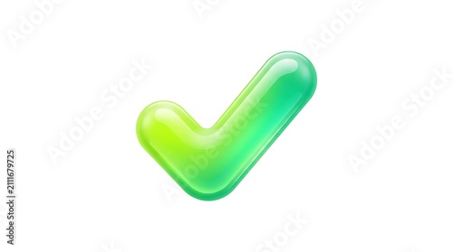 Vibrant 3D glossy green checkmark symbol for success and approval isolated on white