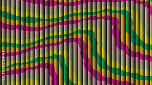 Abstract Multicolor Wave Pattern behind Dense Vertical Geometric Pillars Background