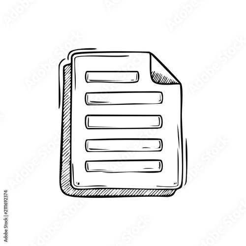 Hand drawn document icon isolated on white background, sketch style file paper vector illustration