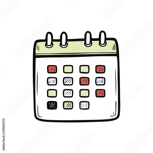 Hand drawn wall calendar planner vector illustration isolated on white background, sketch style schedule icon