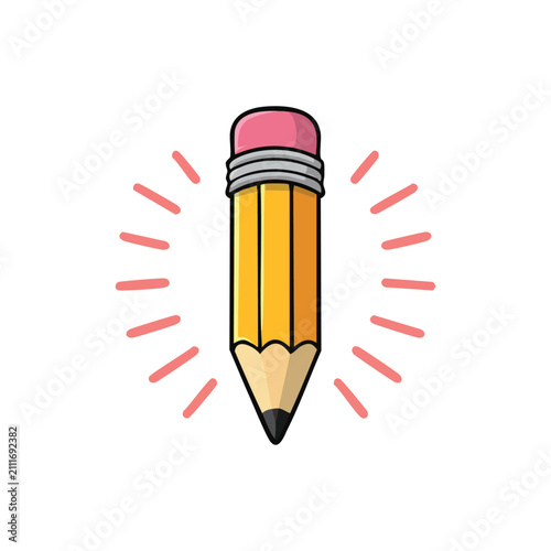Cute wooden pencil with pink eraser vector illustration isolated on white background, school stationery cartoon icon