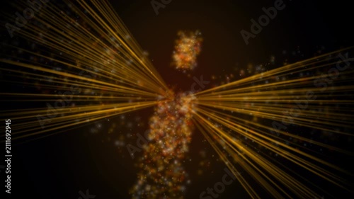 Celestial Phoenix Flame Burst: A mystical visual animation showing radiant golden fireworks bursts morphing into a majestic soaring firebird woven from living embers and sweeping stardust trails