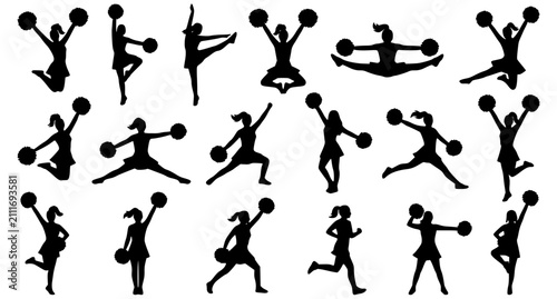 Foto Cheerleader Silhouette Collection with Pom Poms in Dynamic Action Poses Vector S