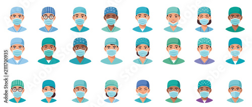 Fotografía Diverse Set of Medical Professional Avatars With Face Masks