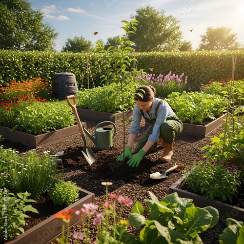 Gardener woman working in the garden. Gardening concept.