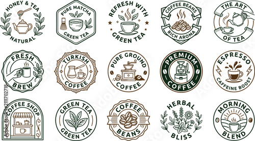 Tableau sur toile Vintage coffee and tea labels set featuring shop badges for morning blend matcha