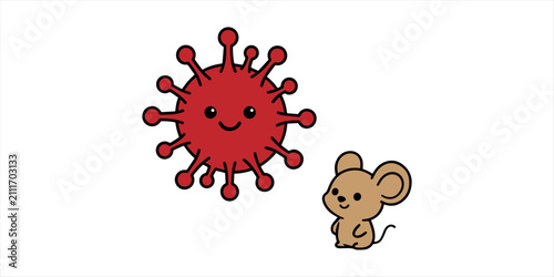 Cute cartoon virus and bacteria character set with funny expression faces vector illustration. A clean and minimalist design featuring six black virus icons, perfect for infographics, websites, Cute.