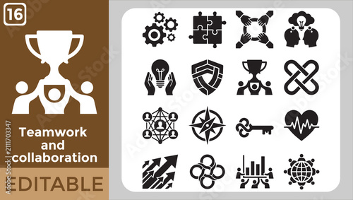 Obraz na plátně Teamwork success and collaboration concepts illustrated with diverse icons and i