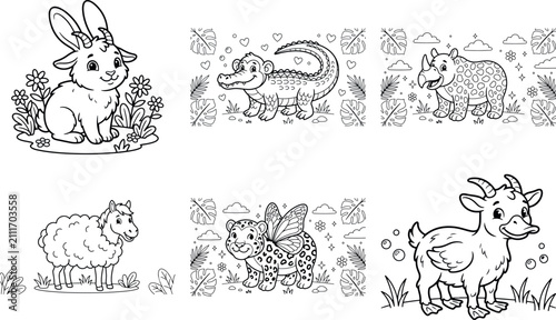 Adorable black and white coloring pages featuring cute sea animals and woodland creatures