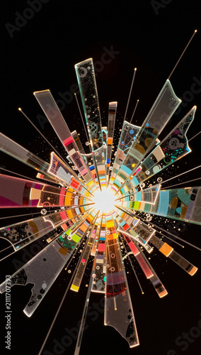 Exploding colorful, abstract pieces of glass.