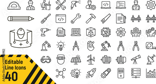 Fotografie Engineering and construction editable line icons set featuring technology develo