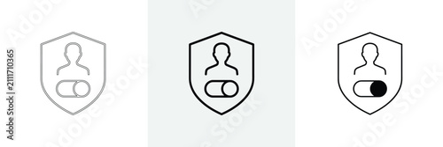 User account security shield with profile icon and toggle switch.