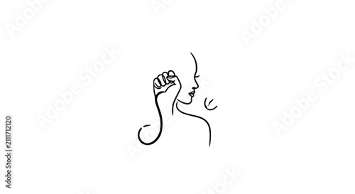 Photography Minimalist line art of a woman's profile with a fist raised, symbolizing strength and empowerment