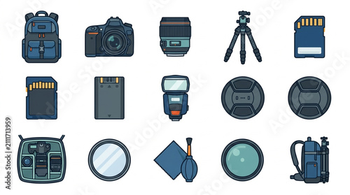 Quadro su tela Flat Design Photography Equipment Icons Collection.