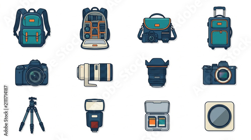 Foto Flat Design Collection of Photography Gear and Accessories.
