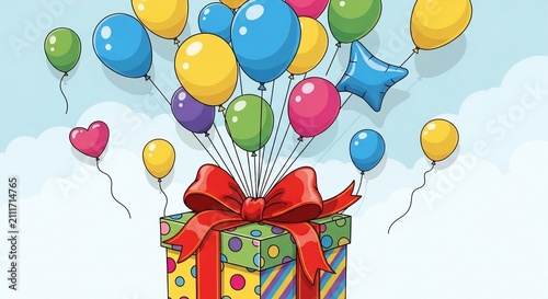 A Gift of Joy Ascends: Balloons Blossom from a Cheerful Present