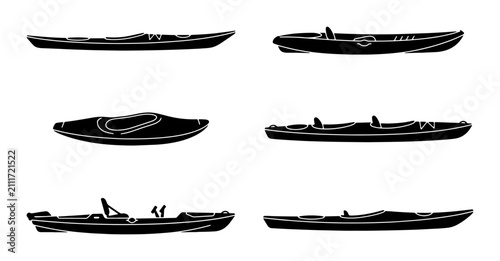Photography Kayak Silhouettes, Watercraft Vector Icons, Recreational Boats, Outdoor Adventur