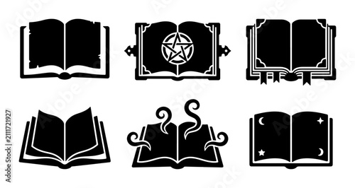Принти на полотні Mystical Grimoire Icons, Ancient Spellbook Vector Set, Esoteric Knowledge Symbol