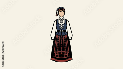 Illustration of a woman wearing traditional Scandinavian folk costume