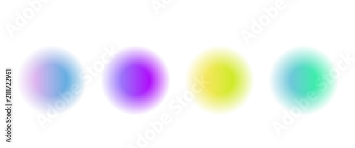 Set color circle gradient noise gradation. Abstract colorful watercolor blur mesh on isolated transparent background. Circle shape png. Gradient aura, grain neon blob noise effect vector illustration.