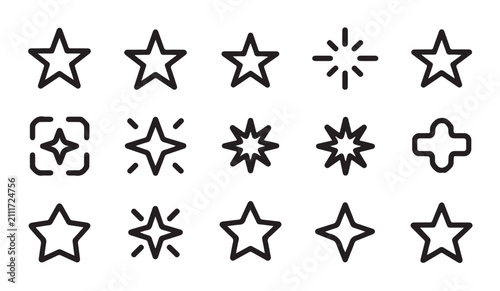 Fotografía Outline star icons collection simple line art stars representing ratings and awards in various clean styles