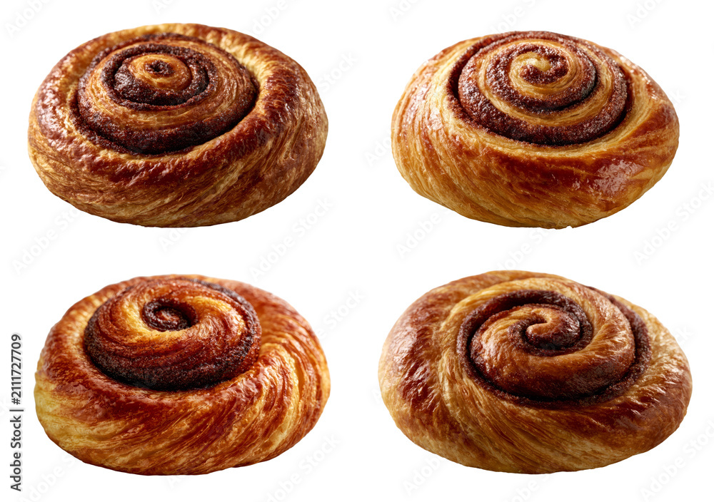 Fototapeta premium Golden Brown Cinnamon Rolls Isolated Pastry Set