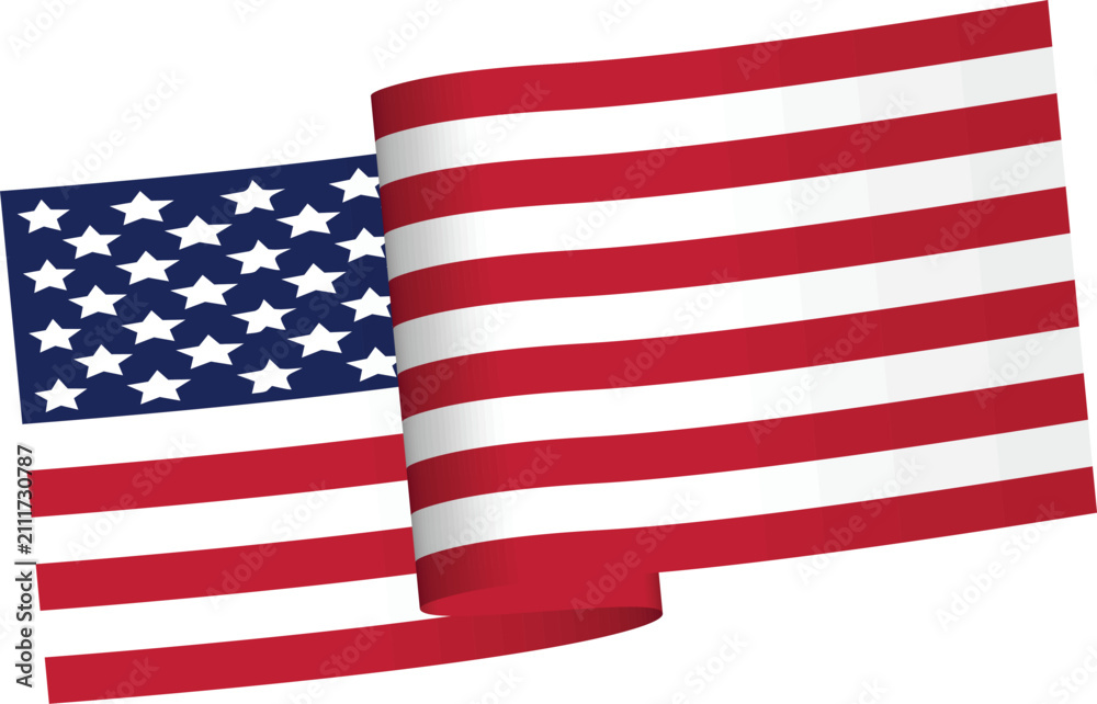 Fototapeta premium American Flag Waving Ribbon Style – USA Dynamic Banner Vector Graphic