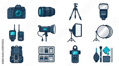 Quadro su tela Collection of Photography Equipment and Accessories Illustrated.