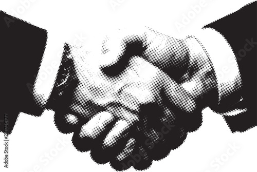 Foto Halftone handshake in black and white representing business agreement and partne
