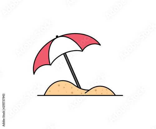 Beach Umbrella Icon Vector, Minimal Summer Sunshade Graphic