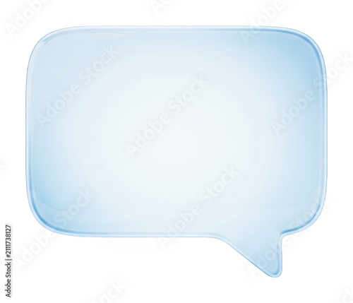 Light blue translucent glass speech bubble icon for chat messaging isolated transparent background image