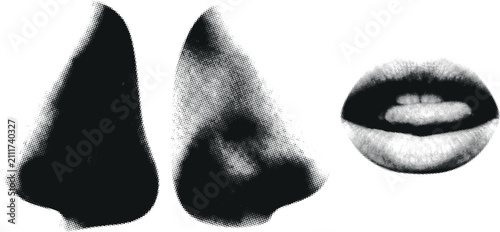 Obraz na plátně Halftone nose and mouth elements in stark contrast for graphic design applicatio