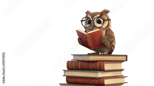 Cartoon owl sitting on a stack of books