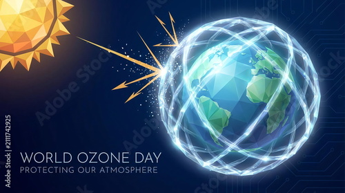 Earth with protective digital shield for World Ozone Day.