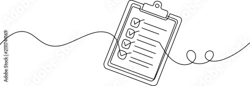 Clipboard with checklist and checkmarks in a single continuous line style Transparent Background