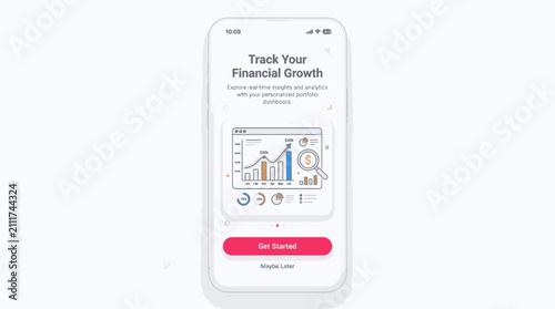 Smartphone with financial growth app screen.