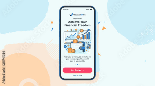 Smartphone with financial app on screen.