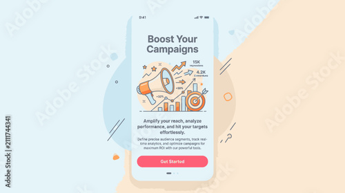 Smartphone with marketing campaign on screen.