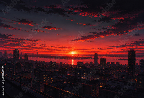 Plakat 夕暮れが広がる都市