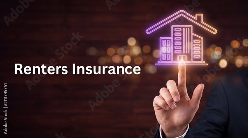 Renters Insurance Concept for Property Protection. Young professional using digital interface for home coverage.
