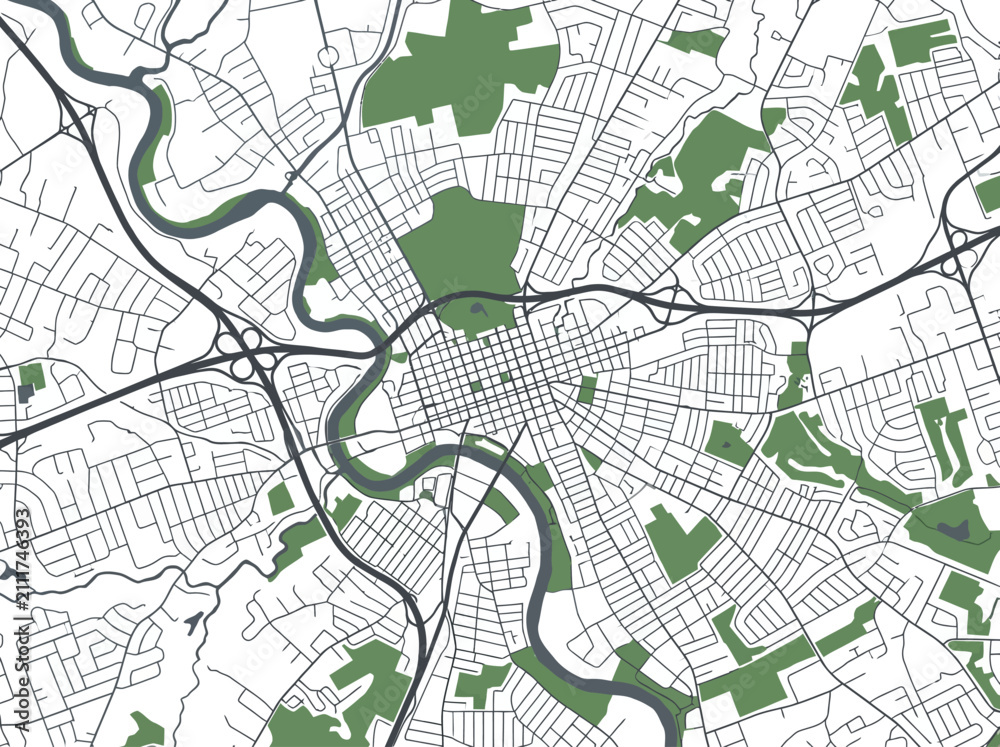 Fototapeta premium Minimalist City Map Vector with Urban Infrastructure and River